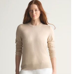 Quince Lightweight Oatmeal Heather Cotton Cashmere Crew Neck Minimalist Size XS